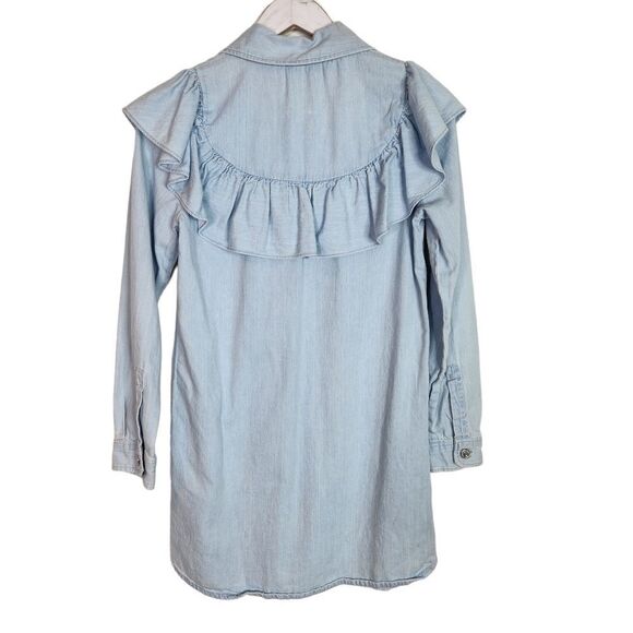 ZARA Dress Womens Extra Small Blue Ruffle Denim Mini Shirt Dress Blogger Fave - Picture 5 of 14